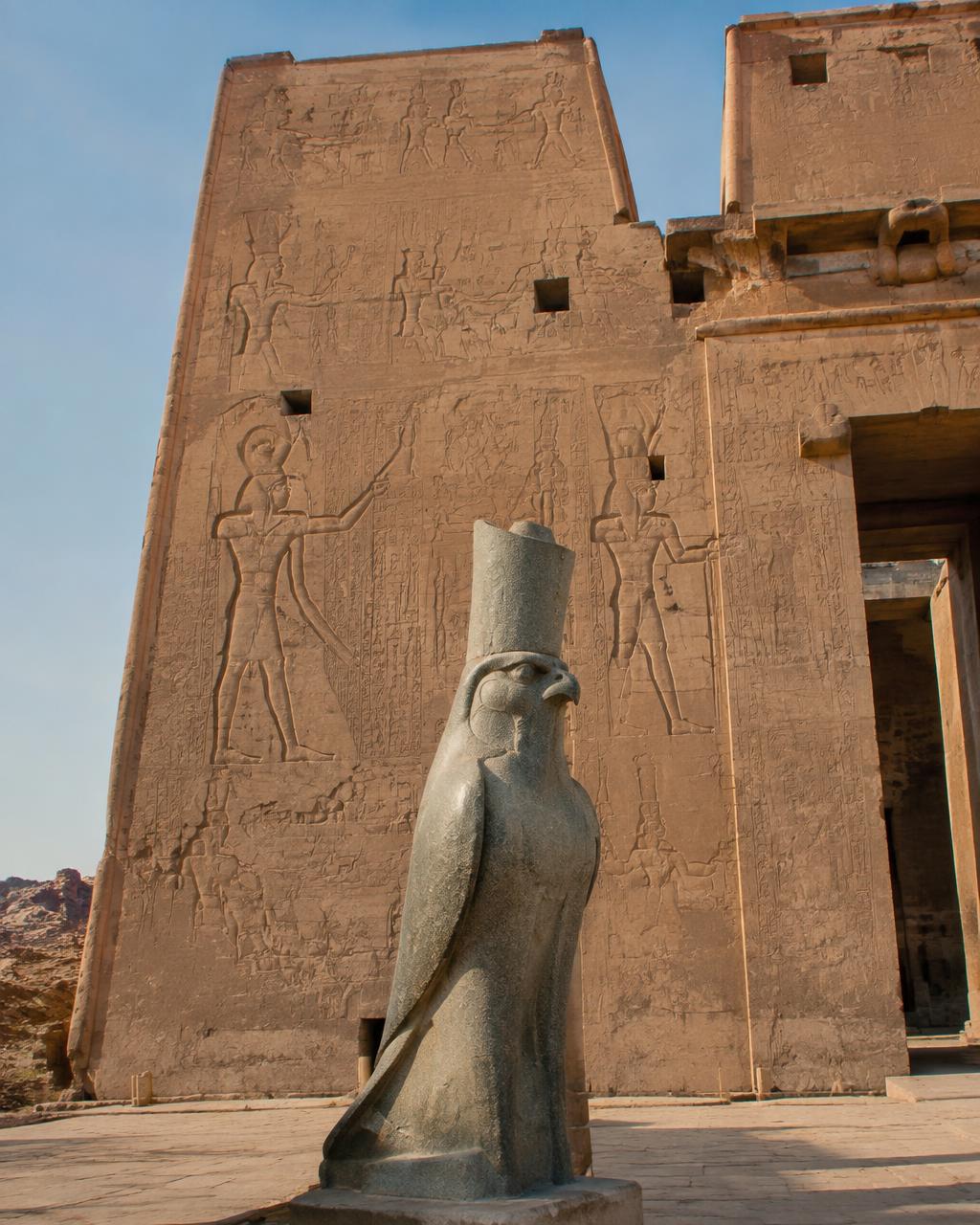 Granite falcon statue in front of Edfu pylon